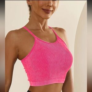 Bright NEON Pink Ribbed Tank Top EUC like new racerback sports bra athletic yoga